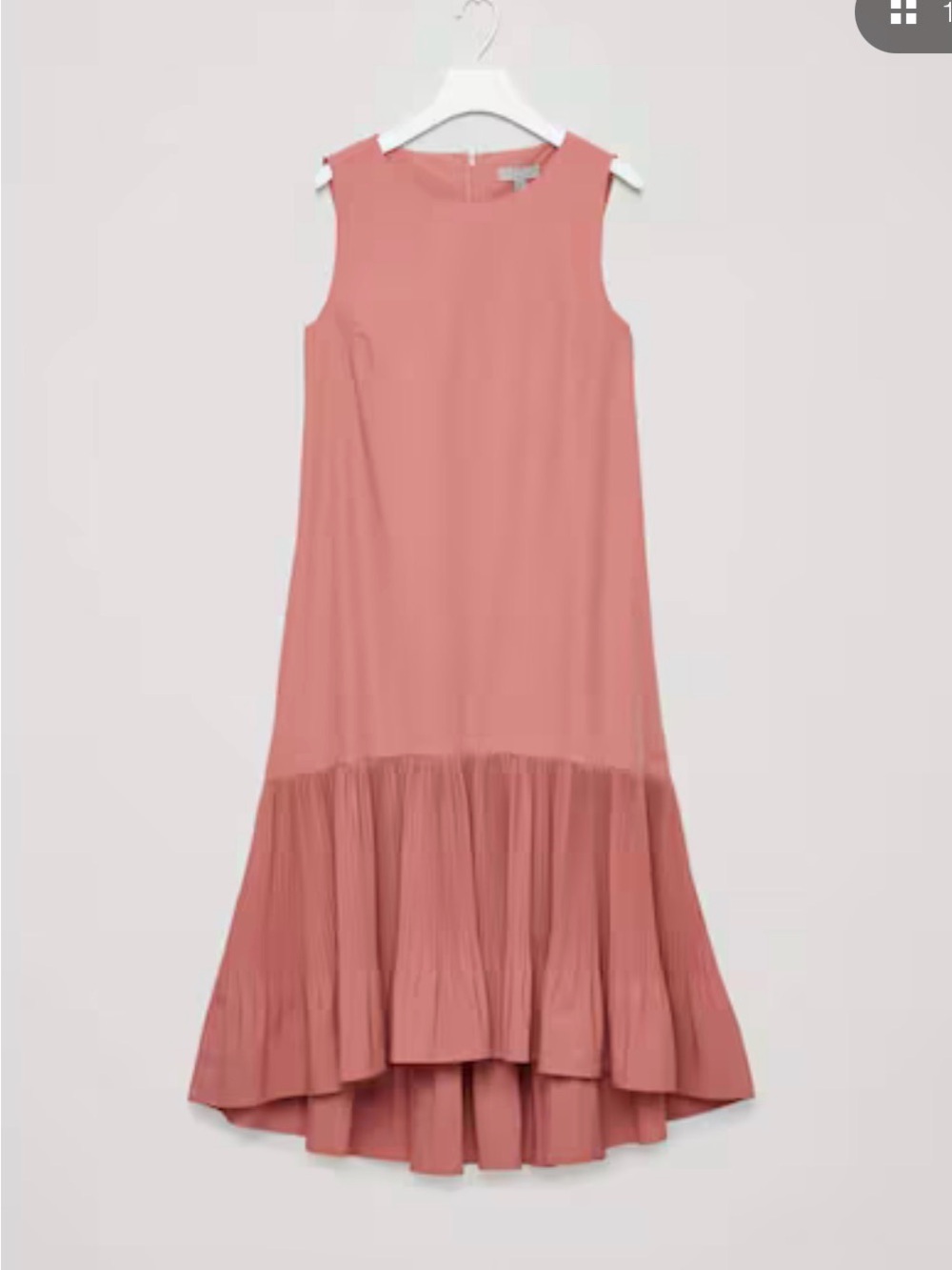 COS Dusty Rose Pleated Hem Shift Dress Size 8 Minimalist Sleeveless Midi Dress - Picture 4 of 10